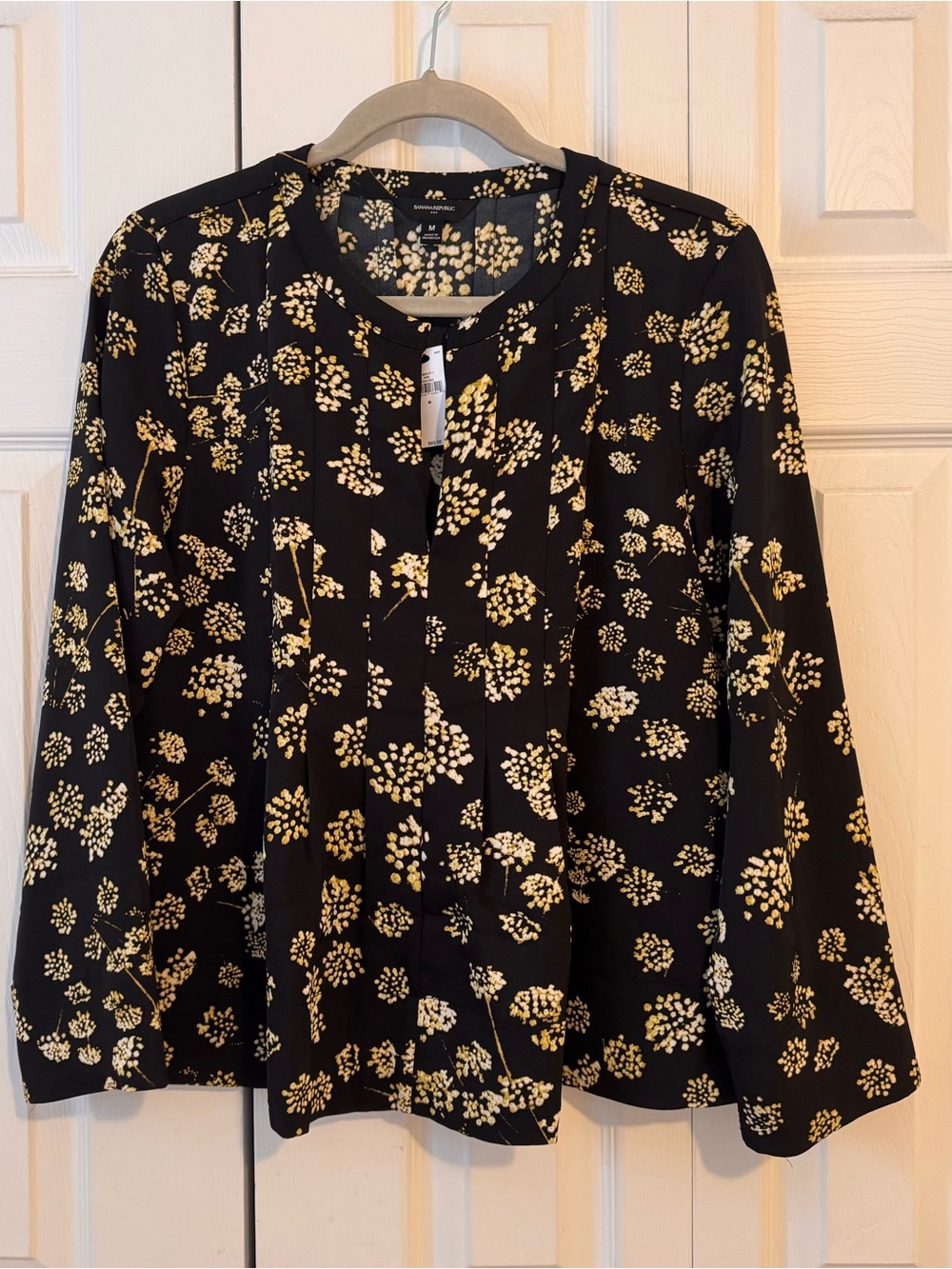 Banana Republic Black Blouse with Cream Floral Print